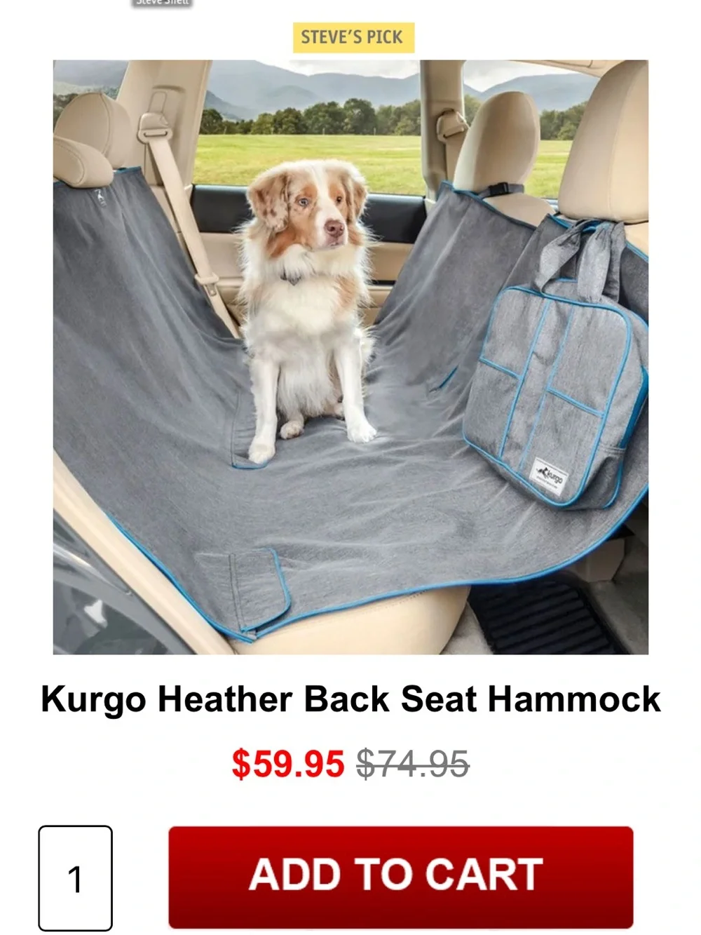 KURGO HEATHER GRAY BACKSEAT DOG HAMMOCK $75 RETAIL EUC
